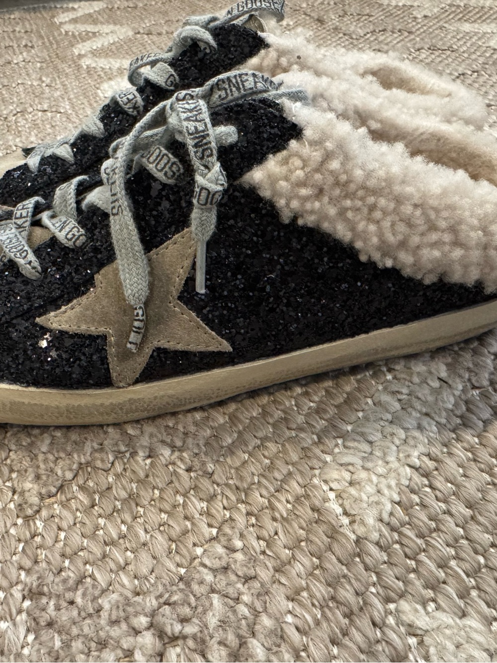 Golden Goose Deluxe Brand Super-Star Shearling Glitter Sneakers Black Size 37 - Picture 3 of 8